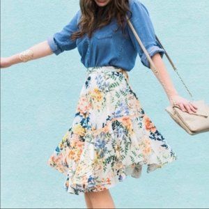 New Small 6 Anthropologie Ranna Gill Floral Gardin Botanical Garden Skirt Creme